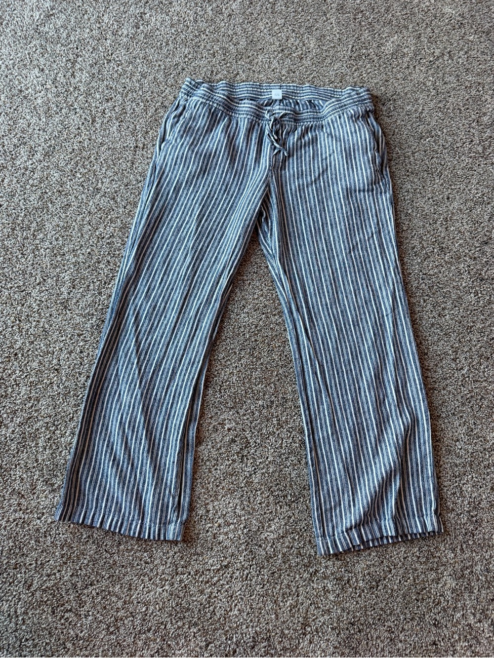 Old Navy Linen Blend Striped Wide Leg Pants Large Blue White Coastal Drawstring
